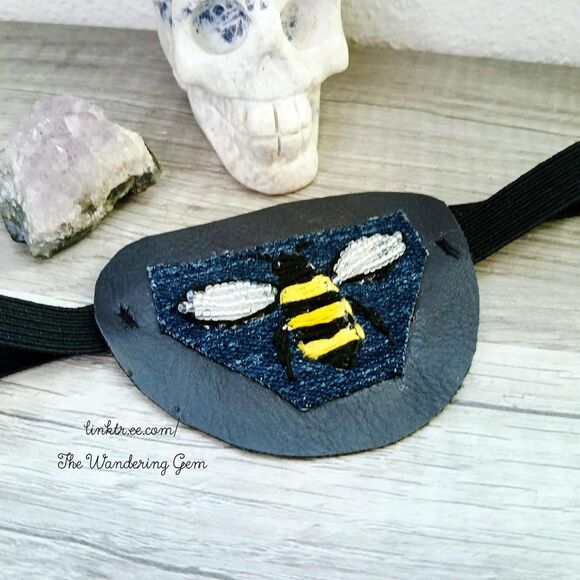 Hand Embroidered Bumble Bee Eye Patch, Vision Accessory, Ocular Aid, Costume - Picture 1 of 5